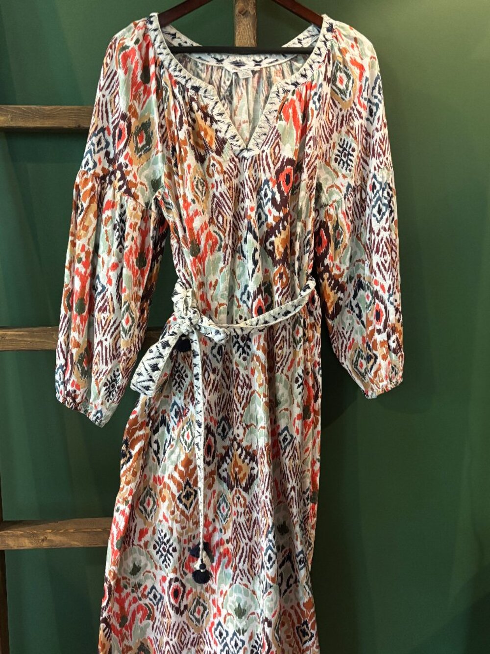 Tommy Bahama Ikat Print Tie-Waist Maxi Dress β L - Picture 1 of 5